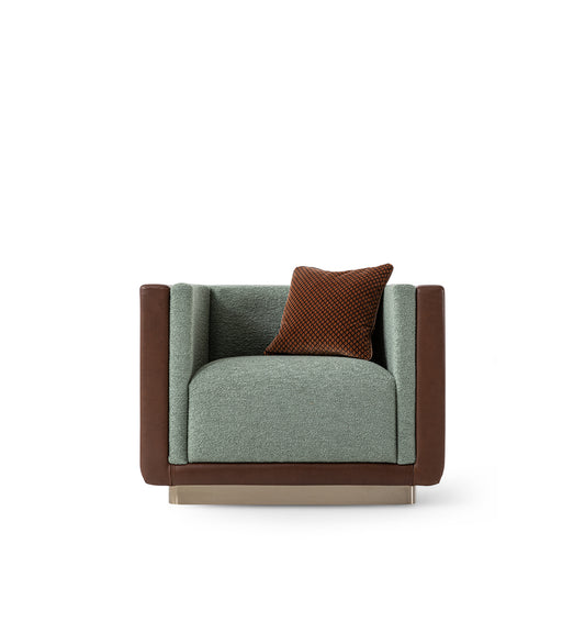 Luxury armchair with leather shell and bouclé seat, contemporary Italian design furniture for elegant interiors, Fendi Casa