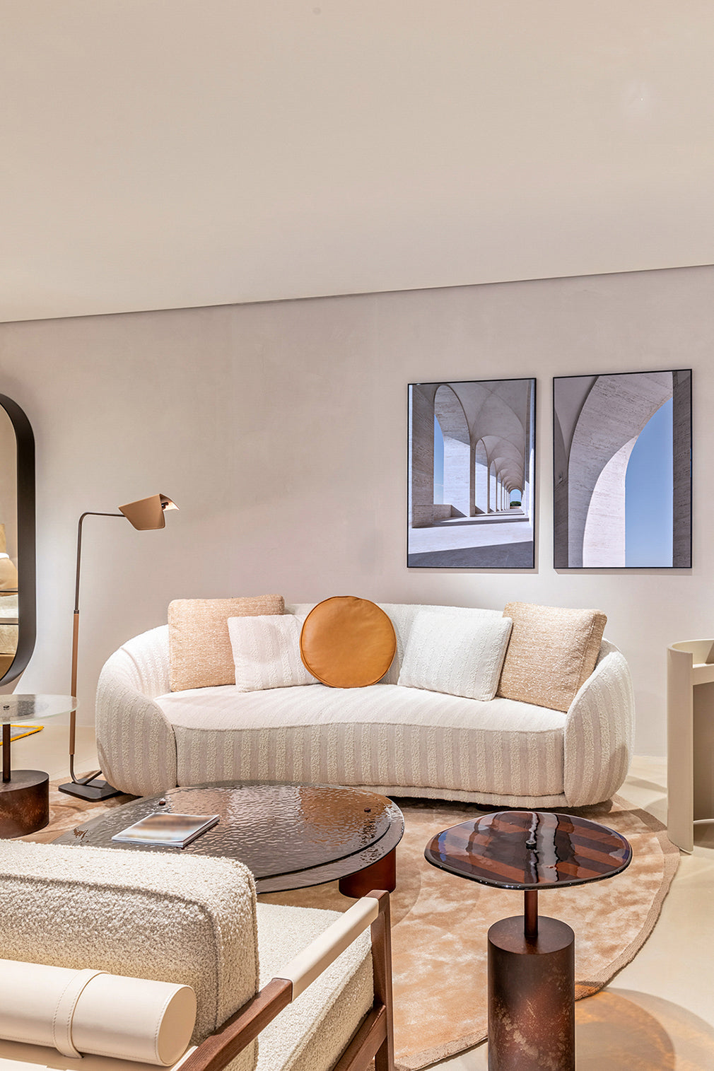 Living room with luxury design furniture, neutral tones and elegant sofa styling, showcasing refined interior design – Fendi Casa