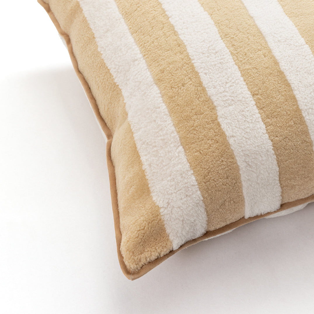 Close-up of luxury Fur Cloud Pequin cushion with soft striped texture, refined design furniture detail Fendi Casa